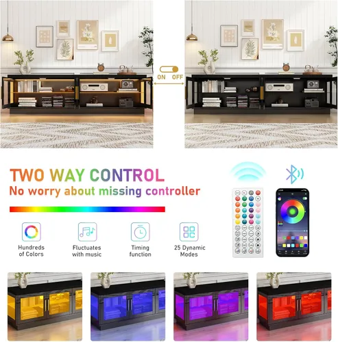 Miniatura 5 de Hlivelood Soporte de TV LED de 71 pulgadas para TV de 85/80/75 pulgadas, soporte de TV negro brillante moderno para sala de estar, centro