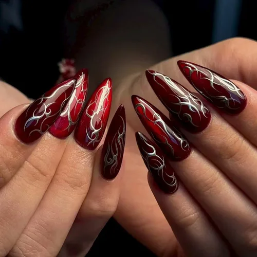 Miniatura 23 de Uñas postizas a presión para Halloween, con forma de hueso gótico, de terror, de cobertura completa, color blanco y negro, acrílico, para fiestas