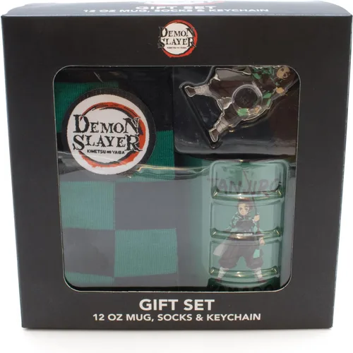 Miniatura 6 de Culturefly Demon Slayer Tanjiro - Juego de regalo de 3 piezas (incluye 1 par de calcetines, 1 llavero y 1 taza), Verde