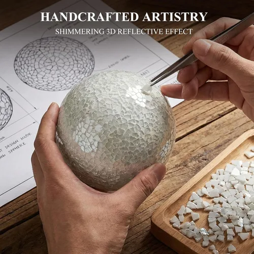 Miniatura 5 de DomeStar 3 piezas de bolas decorativas para cuencos, esferas de mosaico de vidrio de 4 pulgadas en blanco para cuencos de centro, decoración