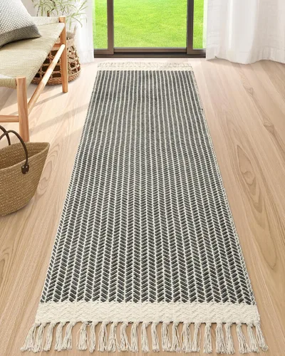 Miniatura 10 de Lahome Alfombras de baño bohemias, alfombra pequeña de 2 x 3 pies, alfombra ligera para entrada, alfombra de algodón tejida con borlas, alfombra