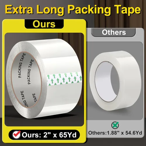 Miniatura 2 de Cinta de embalaje transparente, repuestos de cinta de embalaje resistente, 2 pulgadas x 65 yardas, cinta de envío de cinta de correo para envío