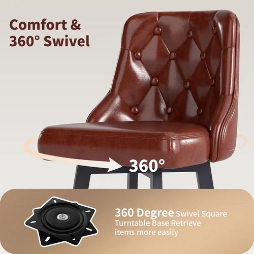 Miniatura 3 de ralex-chair Taburetes de bar, taburetes de bar giratorios modernos de altura de mostrador, estilo vintage, silla de bar de cuero encerado para isla