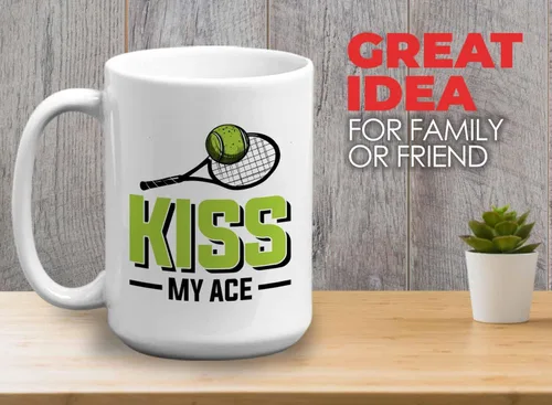 Miniatura 2 de Taza de café de tenis de 15 onzas, color blanco, Kiss My Ace, jugador de tenis, atleta, afición, divertido juego de palabras, sarcasmo, broma