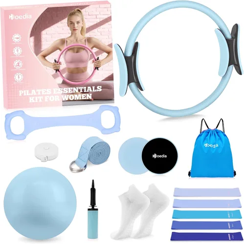 Miniatura 13 de Hoedia Kit de Pilates de 17 Piezas para Mujeres, Equipo de Pilates Anillo y Pelota Set con Bandas de Resistencia, Correa de Yoga, Deslizadores