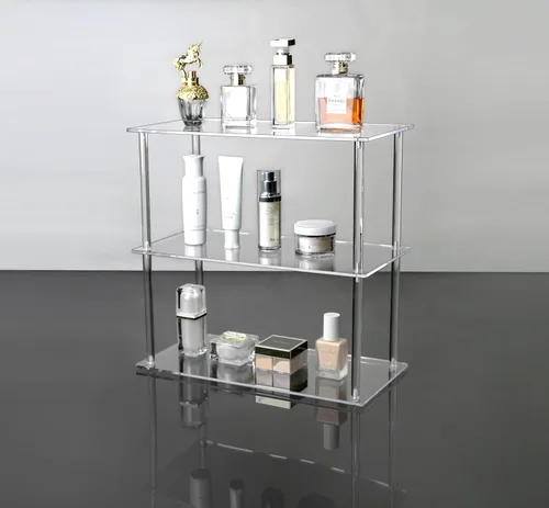 Miniatura 5 de Jusalpha Acrílico transparente rectangular de 3 niveles con soporte de exhibición de metal para estante de escritorio, estantes de organización