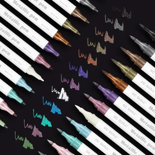 Rotuladores metálicos de 12 colores – Brocha de doble punta y bolígrafos de punta fina para álbum de bricolaje, tarjetas negras, álbumes de