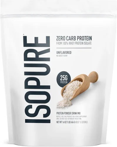 Miniatura 10 de Isopure Proteína en polvo con cero carbohidratos 100% aislado de proteína de suero puro, libre de lactosa, sin gluten, con vitaminas, sin sabor, 25g