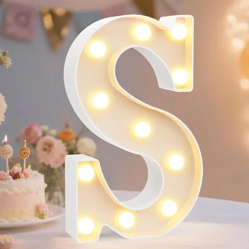 Miniatura 47 de Pooqla Letras con luces LED de marquesina, letras decorativas iluminadas en blanco cálido y blanco frío, letras del alfabeto iluminadas para niños
