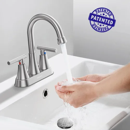 Miniatura 2 de Hurran - Grifos de baño para fregadero de 3 agujeros, grifo de fregadero de baño de níquel cepillado de 4 pulgadas con mangueras de drenaje 2