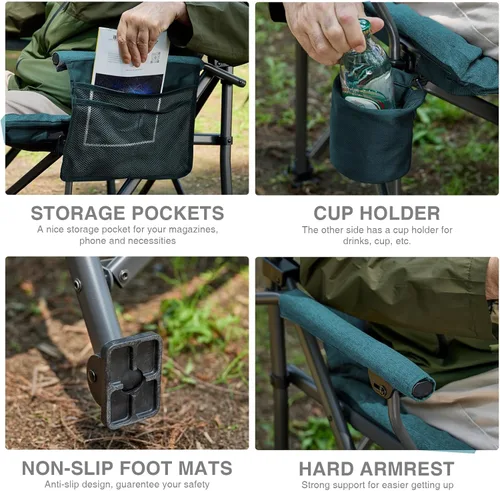 Miniatura 5 de EVER ADVANCED Silla de camping plegable acolchada de gran tamaño para adultos, silla de césped resistente con bolsillos laterales, silla portátil