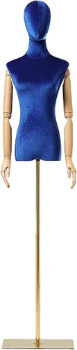 Miniatura 9 de Torso de maniquí de forma de vestido femenino, altura del cuerpo del maniquí de terciopelo ajustable, con brazo de madera maciza y base de metal