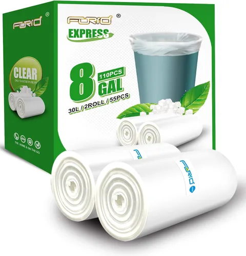 FORID Bolsas de basura transparentes, bolsas de basura de 8 galones, bolsas de basura de plástico para basura, 110 unidades, para baño, dormitorio,