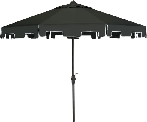 Miniatura 12 de SAFAVIEH Zimmerman - Sombrilla de patio con manivela de 9 pies para exteriores, toldo azul y blanco bebé, poste de aluminio marrón, cenefa