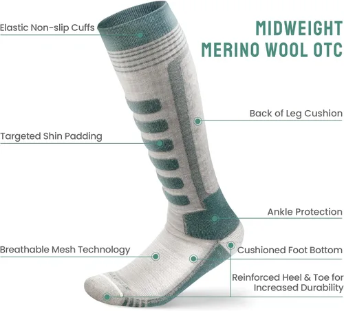 Miniatura 9 de 2 pares de calcetines de esquí de lana merina, fabricados en Estados Unidos, calcetines de esquí y snowboard para hombres y mujeres (Ashland)
