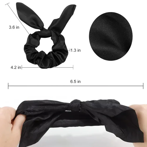 Miniatura 2 de Paquete de 20 coleteros de satén negro para mujer, lazos para el cabello grueso, bonitos coleteros con lazo para niñas, 20 accesorios para el cabello