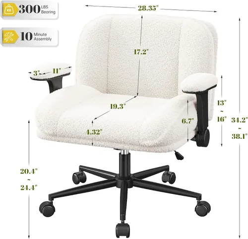 Miniatura 2 de DurayLoly Silla cruzada con ruedas, asiento de 28 pulgadas de ancho, brazos abatibles, forro polar grueso, altura ajustable, silla de patas cruzadas
