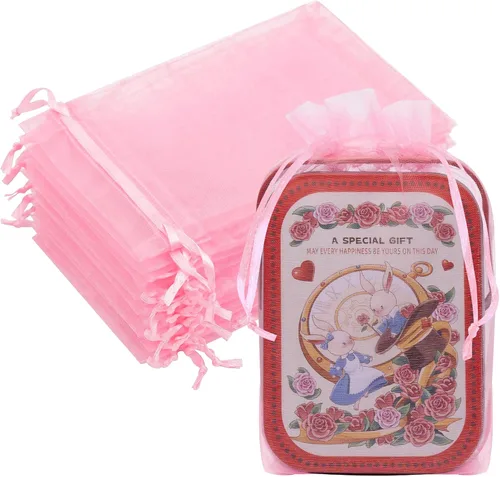 Miniatura 36 de Bolsas de organza de 3x4 pulgadas, 50 paquetes de pequeñas bolsas de regalo de malla con cordón, bolsas de muestra para fiesta, boda, baby shower