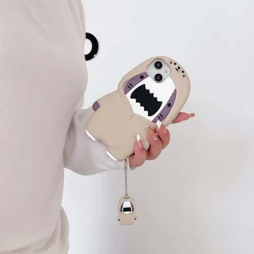 Miniatura 4 de Funda para iPhone 13 Pro Max, Lindas Fundas 3D Kawaii de Dibujos Animados de Suéter Tiburón con Llavero, Funda de Silicona Gel Suave con Protección
