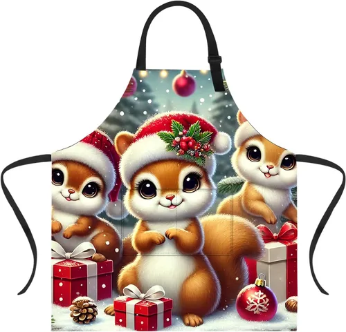 Miniatura 16 de Delantal de Navidad de THISFIND con 2 bolsillos, cuello ajustable para mujeres, hombres y adultos, ideal para cocina, parrilla, horneado