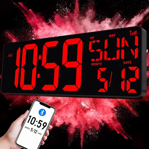 Miniatura 7 de TXL Reloj de pared digital grande de 17.2 pulgadas, sincronización Bluetooth, reloj de pared LED con fecha y temperatura, temporizador de cuenta