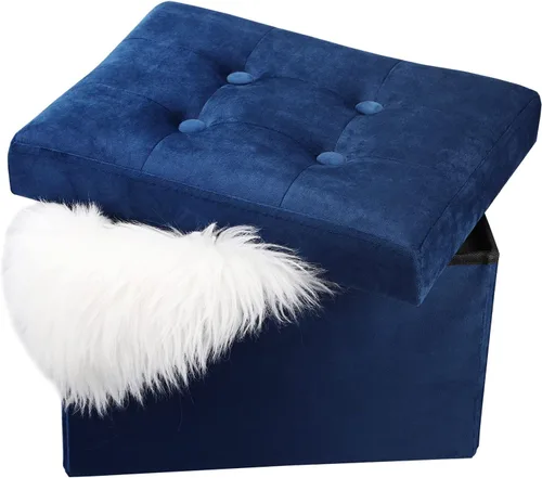 Miniatura 23 de LINMAGCO Taburete otomano plegable de almacenamiento, reposapiés de terciopelo con acolchado moderno otomano con almacenamiento para sala de estar