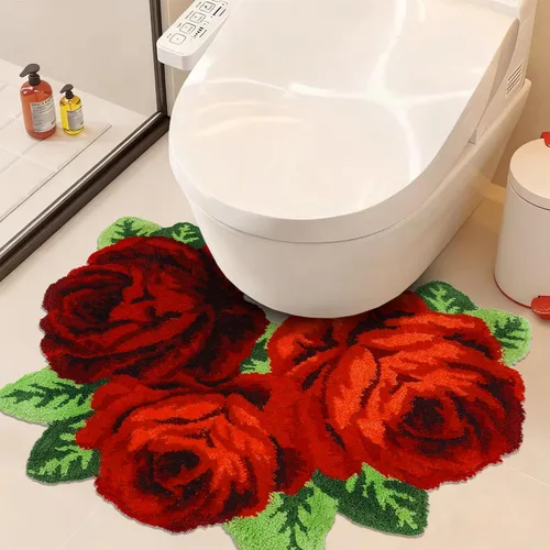 Miniatura 9 de USTIDE Alfombra de baño en forma de U, antideslizante, gruesa, peluda, azul, rosa, absorbente, alfombra de baño, decoración de granja, alfombra