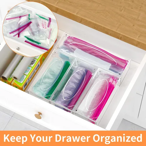 Miniatura 3 de FEMELI Organizador de almacenamiento de bolsas de alimentos, caja de acrílico para cajones de cocina, compatible con un galón, cuarto deslizante