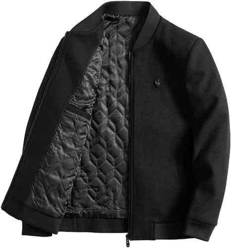 Miniatura 4 de Lu's Chic Men's Wool Coats Quilted Bomber Jackets Long Sleeve Slim Fit Cozy Spring Fall Top Thick Warm Pocket Casual Jackets