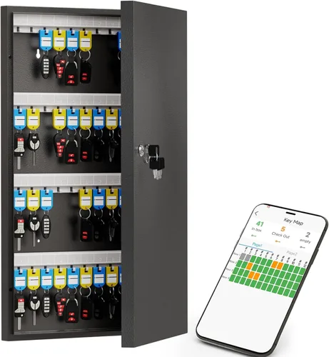 Miniatura 9 de Caja de 32 llaves con cerradura para llaves – Armario de llaves montado en la pared con doble cerradura (combinación de llave y 3 dígitos), estantes
