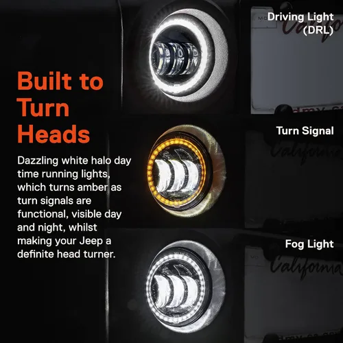 Miniatura 6 de TRUE MODS Faros LED de 7 pulgadas H6024 + luces antiniebla de 4 pulgadas para Jeep Wrangler JK Unlimited JKU Accesorios 2007-2018 [HALO DRL][Señales