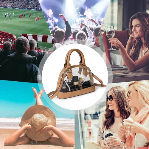 Miniatura 7 de Joryin - Bolso transparente aprobado para estadios para mujer, con cierre clásico, de piel vegana, bolso de mano