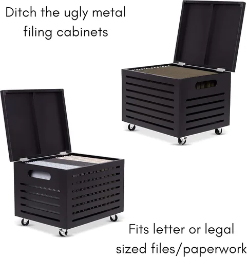 Miniatura 8 de BIRDROCK HOME Caja organizadora de almacenamiento de archivos rodantes con tapa (nueva versión) – Caja decorativa de madera de bambú para documentos