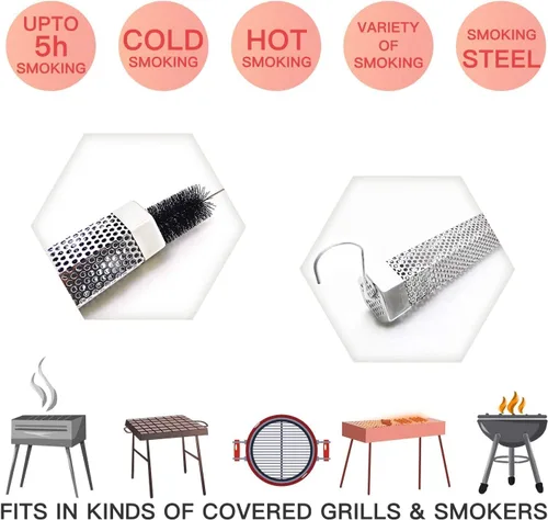 Miniatura 3 de Tubo ahumador de pellets de 12 pulgadas para parrilla de pellets, paquete de 2, generador de ahumador frío para barbacoa, tubo de pellets de madera