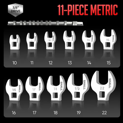 Miniatura 2 de SHALL Juego de llaves de 3/8 pulgadas en forma de pata de cuervo, juego de 11 piezas de llaves métricas de pata de cuervo con organizador de clip