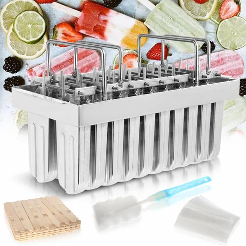 WICHEMI Moldes comerciales de paletas de acero inoxidable, moldes para paletas de hielo, 20 unidades, molde de paletas de hielo, molde para hacer
