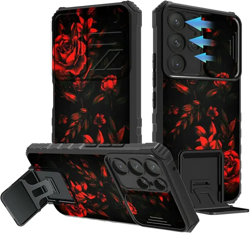 Miniatura 956 de Funda para Samsung Galaxy S22 Ultra 5G, Galaxy S22 Ultra con cubierta de cámara deslizante, funda resistente de doble capa con función atril Black