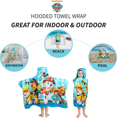 Miniatura 4 de Franco Kids - Toalla con capucha de algodón suave para baño o playa, 24 x 50 pulgadas, Paw Patrol, azul Paw Patrol - Niño