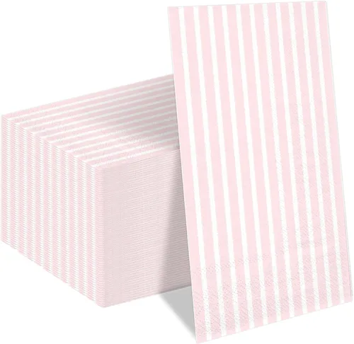 Miniatura 8 de Whaline Paquete de 100 servilletas desechables a rayas grises y blancas para invitados, paquete de papel a rayas, toalla de mano para boda, baby