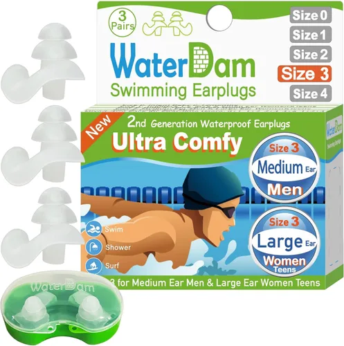 Miniatura 18 de WaterDam A-Series - Tapones de natación para los oídos, ultra cómodos, grandes, impermeables