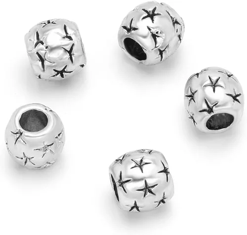 Miniatura 13 de 20 cuentas sueltas de fresa con agujero grande (agujero de 0.177 in) espaciador de metal plateado antiguo para manualidades de joyería MEC-F5