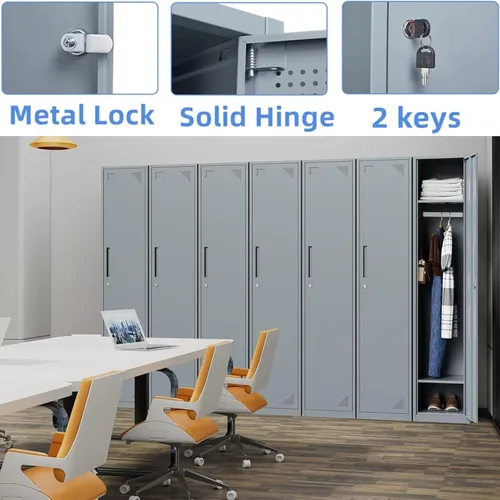 Miniatura 4 de Yizosh Taquillas de metal para empleados con llaves, armario de almacenamiento de 71 pulgadas para empleados con 1 puerta, armario de almacenamiento