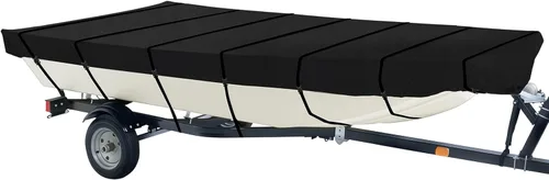 Miniatura 13 de iCOVER Cubierta para bote Jon de 16 pies, lona de poliéster de grado marino resistente al agua, cubierta de amarre anti-UV remolcable, para botes