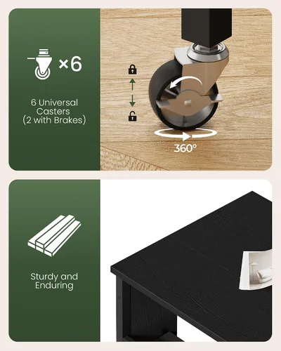 Miniatura 4 de CHOEZON Escritorio plegable moderno para computadora de 31.5 pulgadas con tomas de corriente, ruedas, almacenamiento, perfecto para espacios Negro