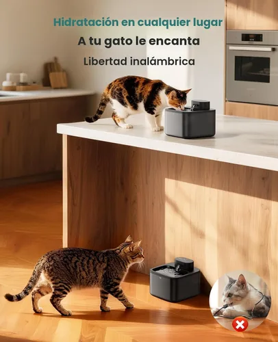 Miniatura 2 de oneisall Fuente de agua inalámbrica para gatos: fuentes de agua inalámbricas para mascotas de 74 oz/2.2 L, bomba SilentFlow™ integrada ultra