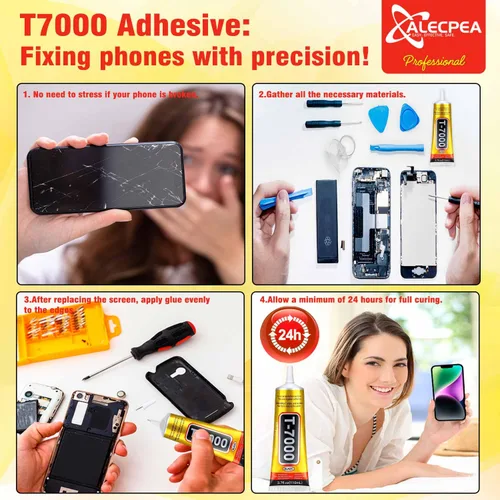 Miniatura 6 de ALECPEA Upgrade T-7000 Pegamento adhesivo negro - 2 piezas de 15 ml Adhesivo impermeable de alto rendimiento para reparaciones de precisión, 2