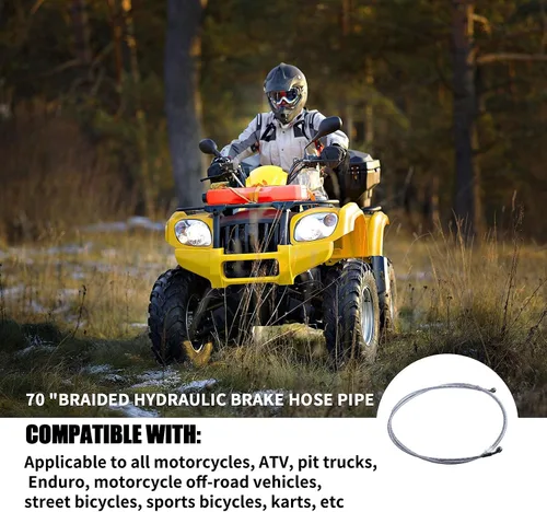 Miniatura 5 de Tubería de manguera de freno hidráulica trenzada de 70 pulgadas, compatible con GY6 chino, ATV, motocross, Go Kart, 0.394 in, extremos banjo de 70.1