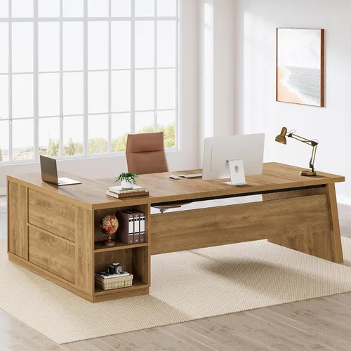 Tribesigns Escritorio en forma de L de 78 pulgadas con cajones, escritorio ejecutivo grande con archivador y estantes, mesa de esquina moderna para