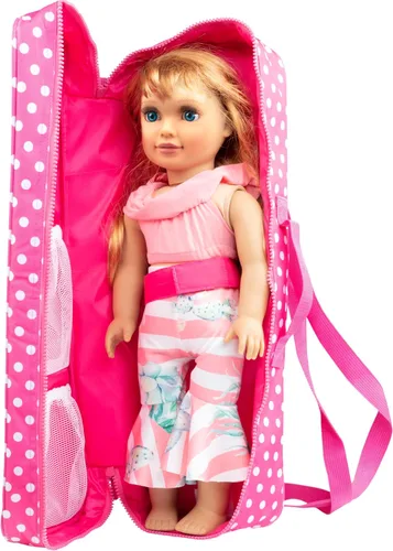 Miniatura 2 de Estuche de transporte para muñecas – (lunares rosados) para cualquier muñeca de 18 pulgadas – Organizador de almacenamiento de accesorios de viaje