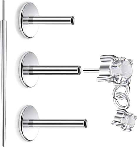 Miniatura 10 de 20G 18G 16G Astm F136 Titanio Sin Rosca Parte Trasera Plana Aretes Tragus Hélice Concha Joyería de Piercing Nariz Labio Anillos Hélice Frontal